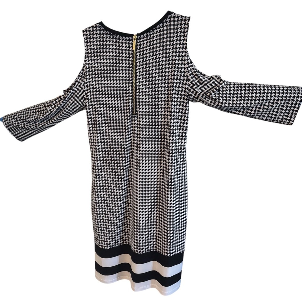 MICHAEL KORS | Cold Shoulder Houndstooth Striped Dress Size Medium - Picture 5 of 8